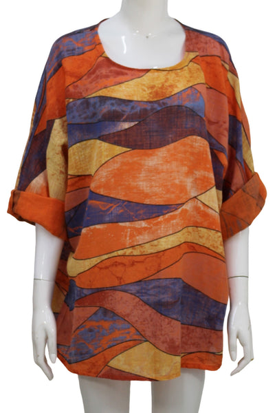 Wave Print Top - Burnt Orange