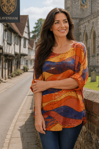Wave Print Top - Burnt Orange