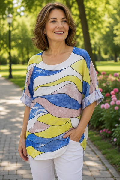 Wave Print Top - White