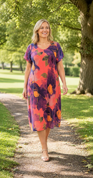 Floral Print Dress - Coral