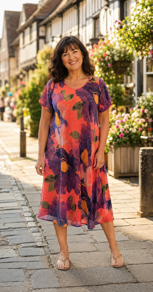 Floral Print Dress - Coral