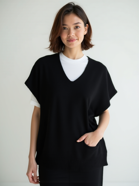 V-Neck Tabard Knit - Black