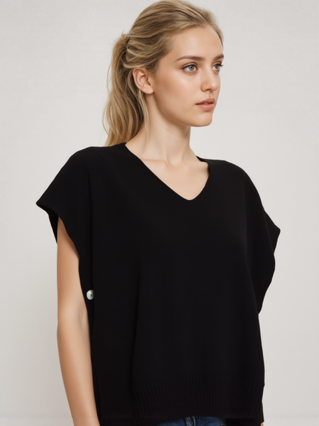 V-Neck Tabard Knit - Black