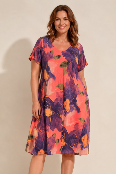 Floral Print Dress - Coral