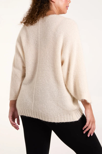 Fluffy V-Neck Knit - Winter White