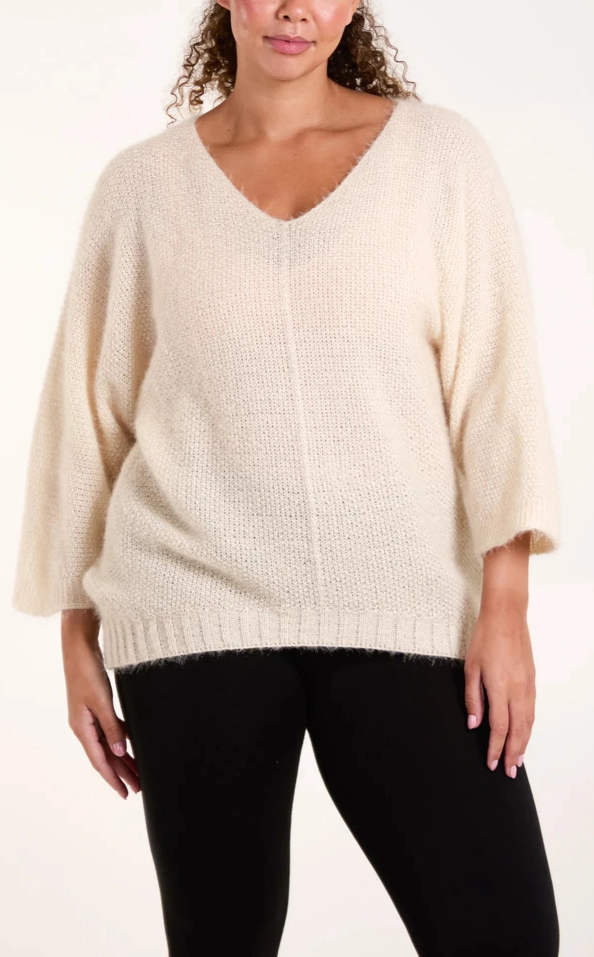 Fluffy V-Neck Knit - Winter White