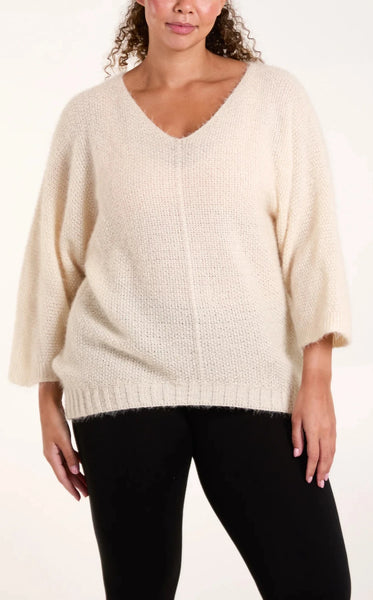 Fluffy V-Neck Knit - Winter White