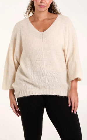 Fluffy V-Neck Knit - Winter White