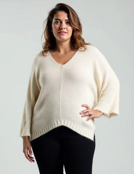 Fluffy V-Neck Knit - Winter White