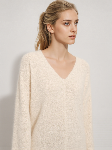 Fluffy V-Neck Knit - Winter White