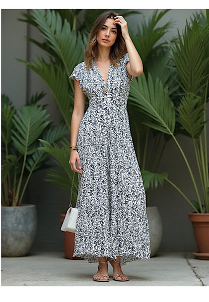 Molly Ditsy Print Dress - Black & White