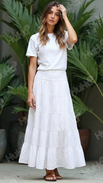 Tiered Maxi Skirt - White