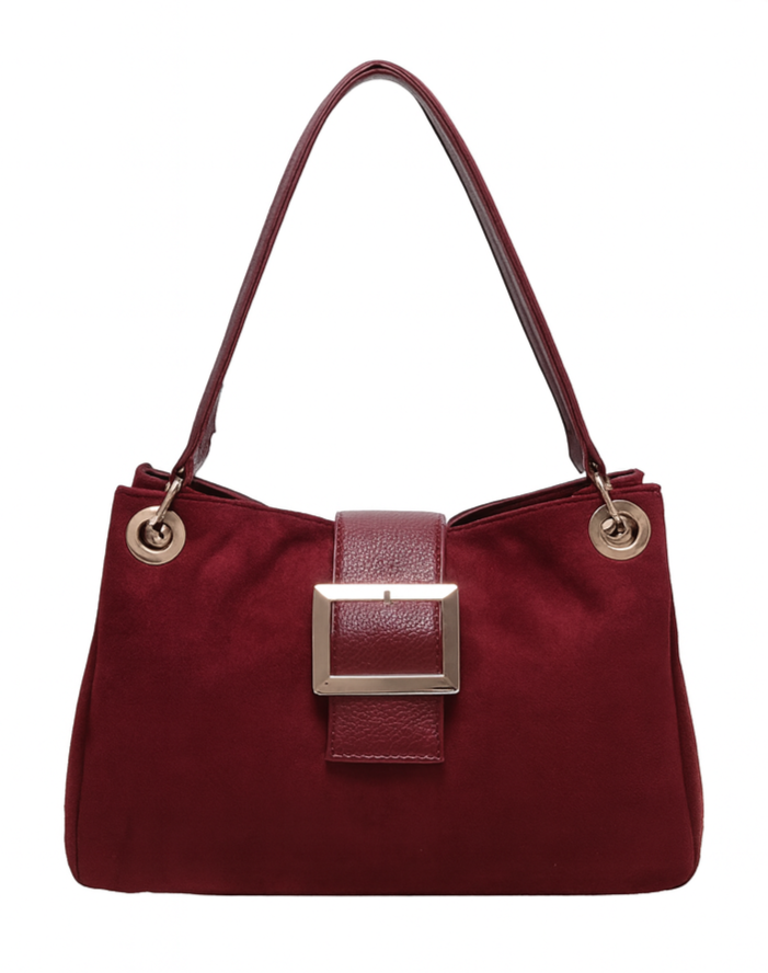 Suede-Effect Slouch Bag - Wine