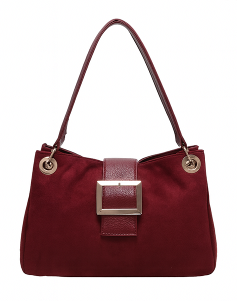 Suede-Effect Slouch Bag - Wine