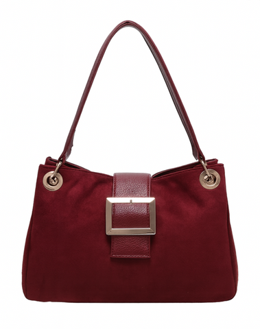 Suede-Effect Slouch Bag - Wine