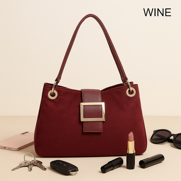 Suede-Effect Slouch Bag - Wine