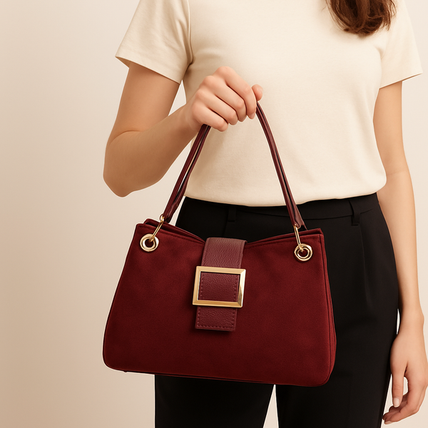 Suede-Effect Slouch Bag - Wine