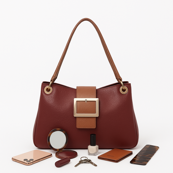 Leather-effect Slouch Shoulder Bag - Wine