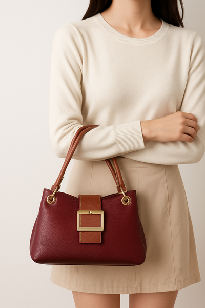 Leather-effect Slouch Shoulder Bag - Wine
