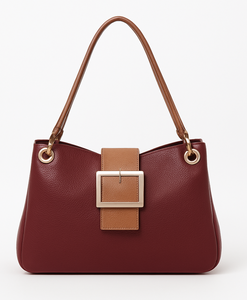 Leather-effect Slouch Shoulder Bag - Wine