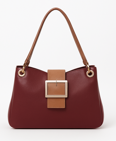 Leather-effect Slouch Shoulder Bag - Wine