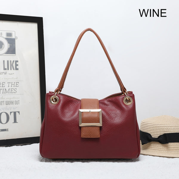 Leather-effect Slouch Shoulder Bag - Wine