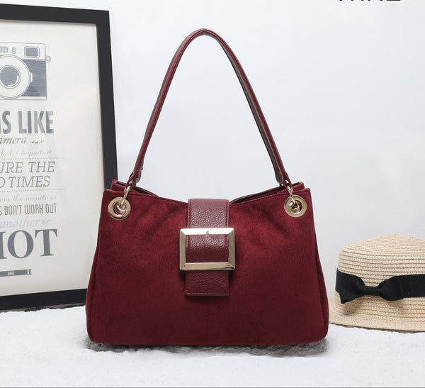 Suede-Effect Slouch Bag - Wine