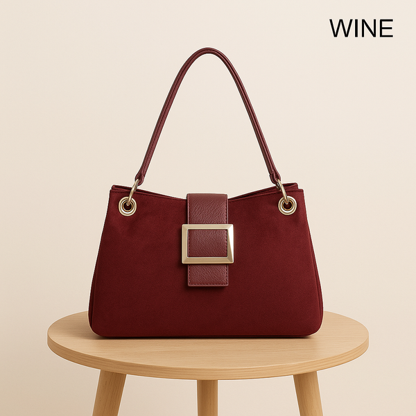 Suede-Effect Slouch Bag - Wine