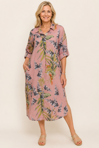 Wisteria Print Shirt Dress - Pink