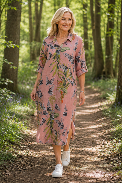 Wisteria Print Shirt Dress - Pink