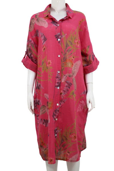 Wisteria Print Shirt Dress - Coral