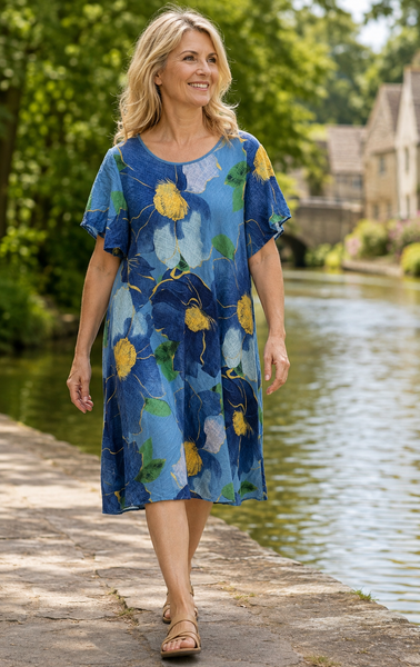 Floral Print Dress - Blue