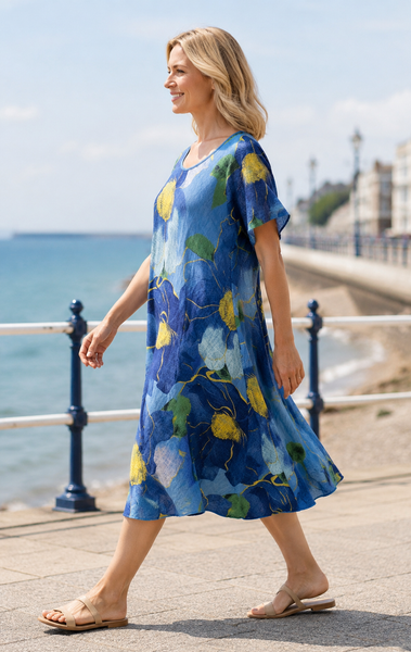Floral Print Dress - Blue