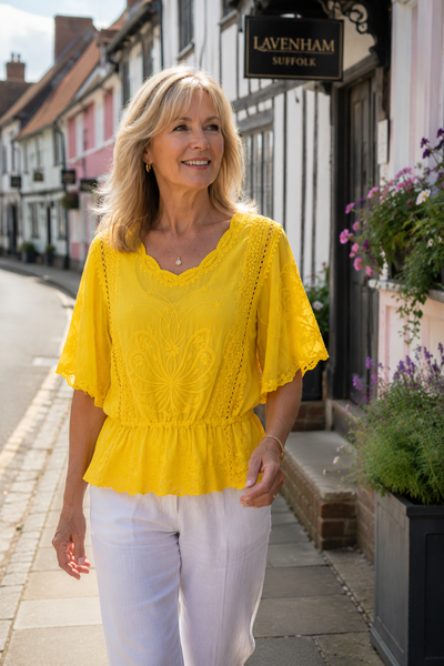 Lacy Butterfly Sleeve Top - Buttercup Yellow