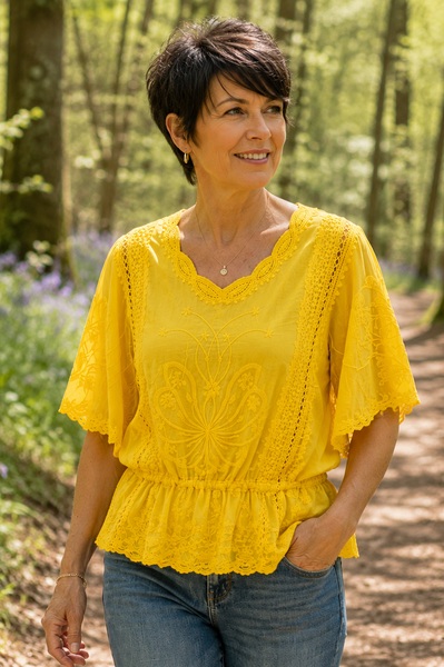 Lacy Butterfly Sleeve Top - Buttercup Yellow