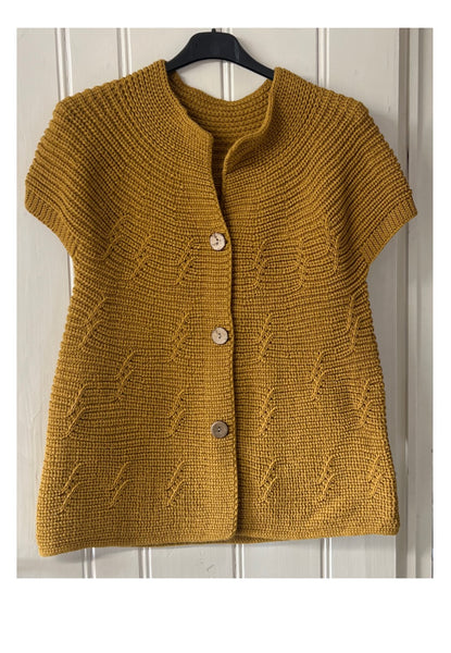 Short Sleeve 3 Button Cardigan - Mustard