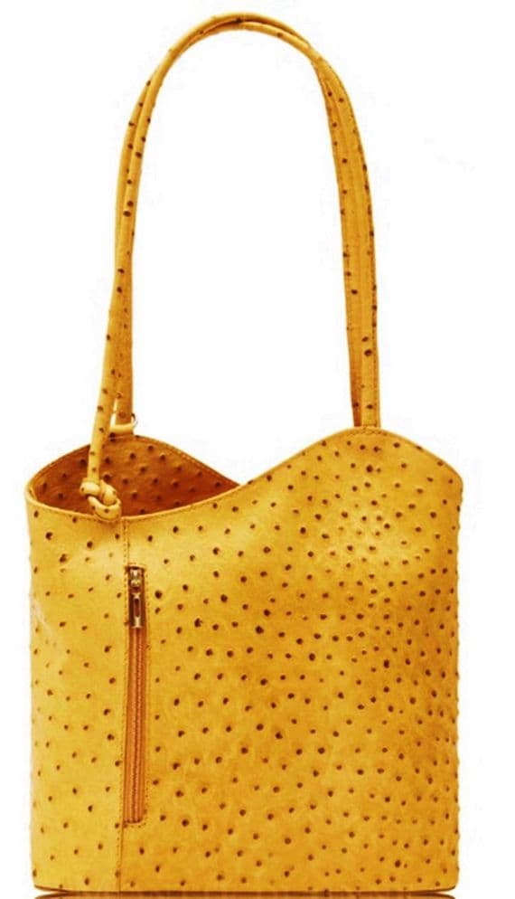 Ostrich Effect Leather Backpack Handbag - Yellow