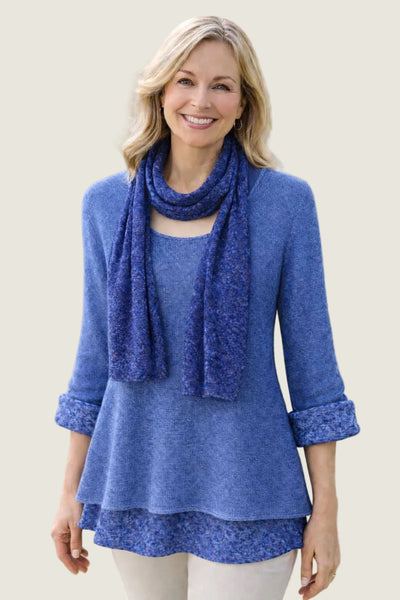 Knitted Layer Top with Scarf -  Blue
