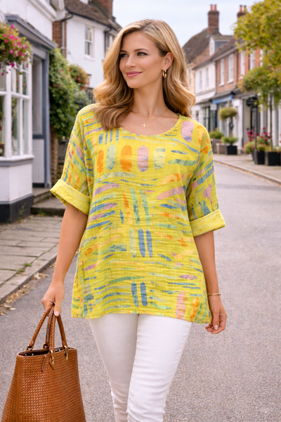 Stick Print Top - Lime