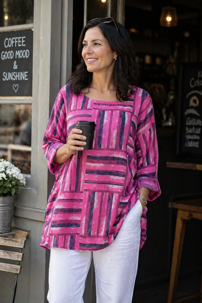 Geometric Squares Top - Hot Pink