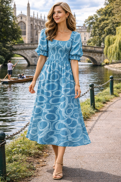 Emily Swirl Dress - Teal Blue