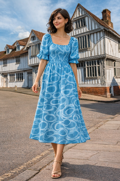 Emily Swirl Dress - Teal Blue