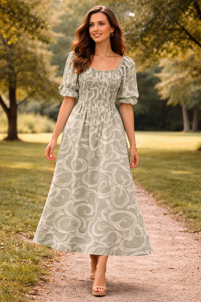 Emily Swirl Dress - Khaki Green