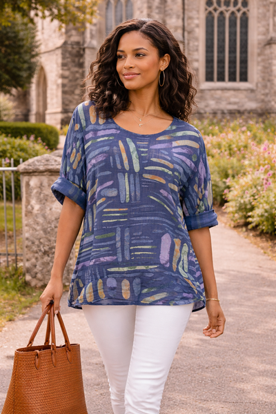 Stick Print Top - Navy