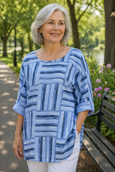 Geometric Squares Top - Denim
