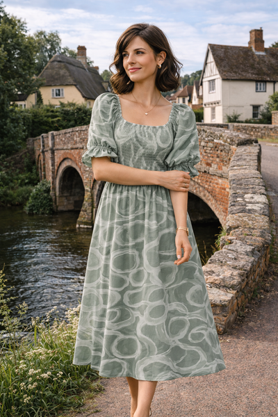 Emily Swirl Dress - Khaki Green