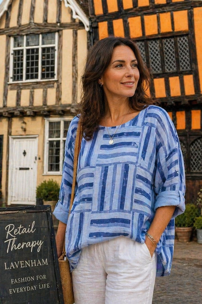 Geometric Squares Top - Denim