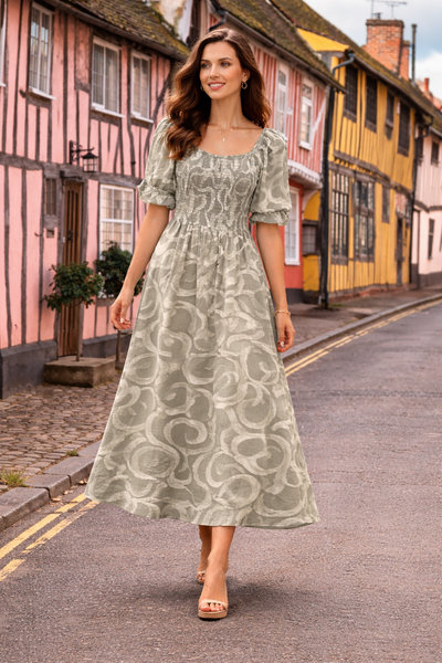 Emily Swirl Dress - Khaki Green