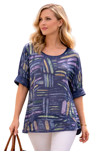 Stick Print Top - Navy