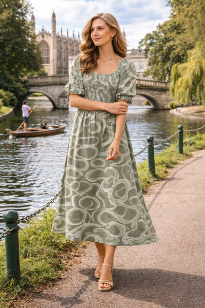 Emily Swirl Dress - Khaki Green